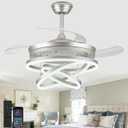 42'' Retractable Ceiling Fan Chandelier Ceiling Fans with Lights and Remote Silent DC Motor, 6 Speed,3 Color Changing Black Diammable Fandaliers for Bedroom Living Room (Chrome)