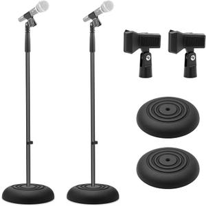 Pyle Universal Microphone Stand - Handheld Mic Compatible, Heavy Compact Base, Lightweight & Compact Design, 2.8 to 5 Ft Height Adjustable Clamp, Pivot Angle Clip, Home/Studio Use (Pair)