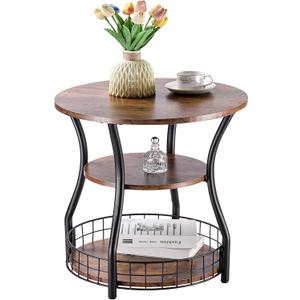 Round Side Table,3 Tier End Table with Storage Shelves for Living Room, Accent Sofa Couch Table for Small Spaces,Nightstand with Metal Frame for Bedroom, Rustic Brown - 19.7" Round Side Table,3 Tier End Table with Storage Shelves for Living Room, Accent Sofa Couch Table for Small Spaces,Nightstand with Metal Frame for Bedroom, Rustic Brown - 19.7"