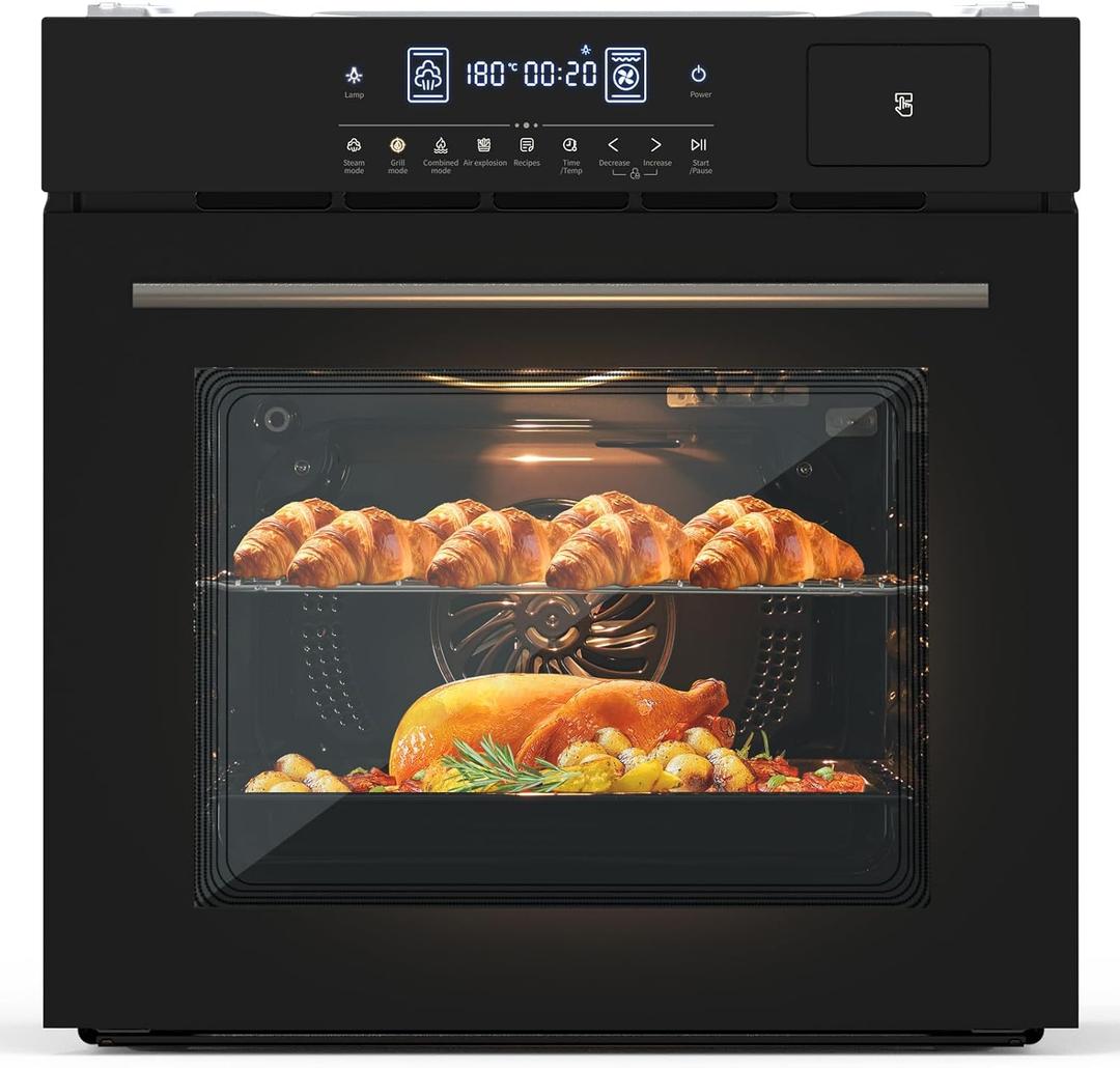 24 in Built-in Electric Convection Oven - 70 L Capacity, 2.5Cu.ft, 8 Baking Modes, Air Fry Function, 3000W, 3D Surround Heating, Touch Control, Double-Layer Glass Door, Black