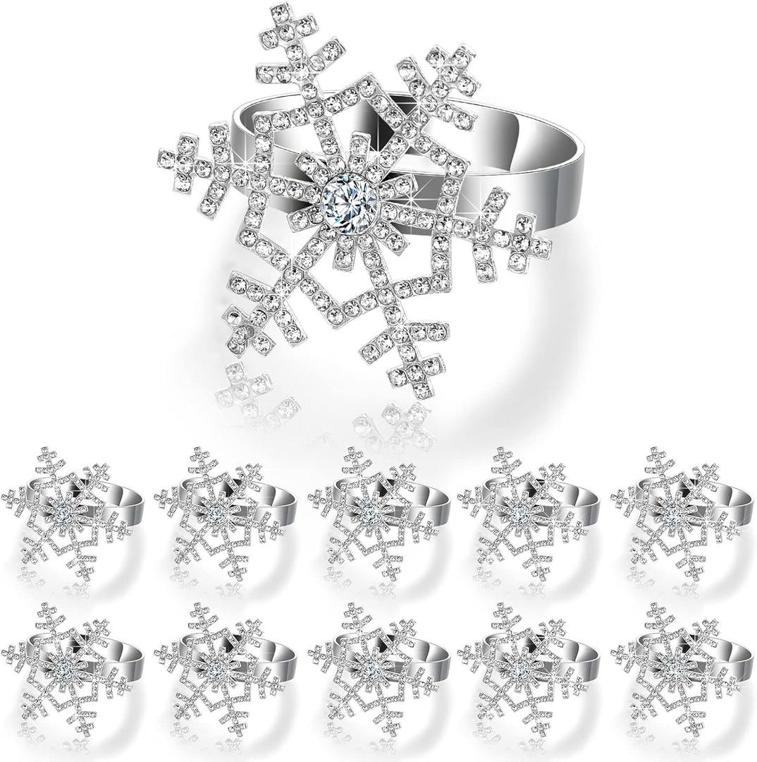 Boao 16 Pieces Christmas Snowflakes Napkin Rings Silver Rhinestone Ring Decor Metal Snowflake Holder Table Snowflake Napkin Setting for Christmas Halloween Thanksgiving Wedding Party