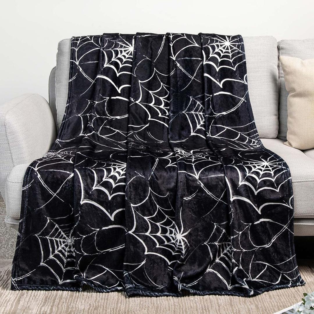 Gothic Spider Web Blanket - Perfect for Gothic Room Decor,Spooky Home Decor, Ideal Gothic Decor Accent,Black Horror Blanket, Soft Flannel for Couch, Bed, and Haunted Mansion Use (50" x 60")