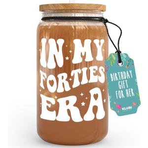 KLUBI 40th Birthday Gifts Women - In My Forties Era 16 Ounce Glass Cup 40th Birthday Decorations for Women 40 Year Old In Their 40s Era Cup Decor