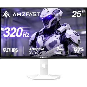 Amzfast 25 Inch White Gaming Monitor 320Hz/300Hz/240Hz, FHD 1080P 1ms Fast IPS Monitor (HDMI & DP Dual Cable) TV Rheinland Eye Care | AI Crosshair, Night Vision Function