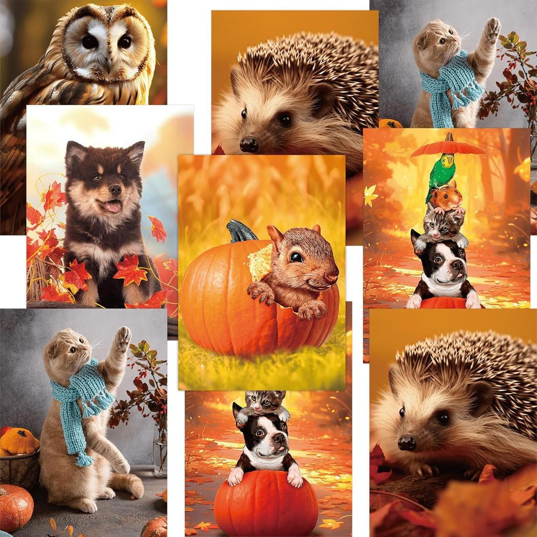 2 x Fancy Land Kids Thanksgiving Cards Cute Animal Fall Pumpkin Greeting Card with Envelopes for Autumn Holiday Supplies Party Favors 12Pcs