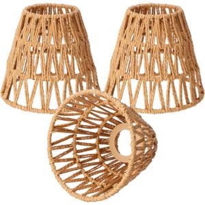 Tujoe Small Rattan Bell Lamp Shade Boho Handwoven Barrel Rattan Chandelier Shades Replacement for Table Floor Lamp Pendant Light Fixtures, 5.5" H x 5.9" D, 2.76" Fitter(3 Pcs,Boho,Normal)