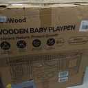 Foldable Wooden Playpen - Adjustable Wood Baby Play Yard with Child-Proof Lock, Indoor Large Safety Fence for Babies and Toddlers - Easy Assembly, 55 x 55 x 24 inches, Ocean Adventure, Natural