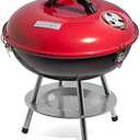 Cuisinart 14" Portable Charcoal Grill, Tabletop Outdoor Small Grill with Locking Lid and Dual Vents, Chrome Plated Travel Size BBQ Perfect for Camping, Tailgates, Cookouts, Red
