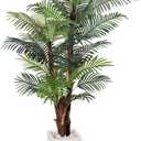 Artificial Palm Tree 7FT, Fake Tree with Realistic Fiber Trunks and White Tall Planter, Faux Tropical Areca Floor Plant in Pot, Artificial Silk Plant for Home Decor Office Decor Indoor (6in)