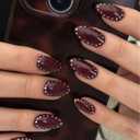 Almond Press on Nails - Medium Burgundy Fake Nails with Polka Dots Design, Full Cover Wine Red Glue on Nails, Reusable Elegant Stick on Nails for Women Manicure, Glossy Finish | 12 Sizes - 24 Pcs