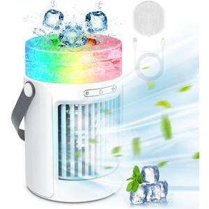 Mini Portable Air Conditioners Humidifier with 3 Speeds & 7 Colors Light, Quite Portable Fan with 650ML Tank, Portable AC Evaporative Air Conditioner Portable for Room, Office, Outdoor & More