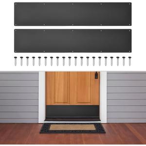 2 Pcs Door Kick Plates - 10 x 34 Inches Kick Plates for Exterior Interior Doors Protection Decor, 1.5mm (1/16 Inch) Thickness Rectangular Aluminum Door Push Plate (Black)