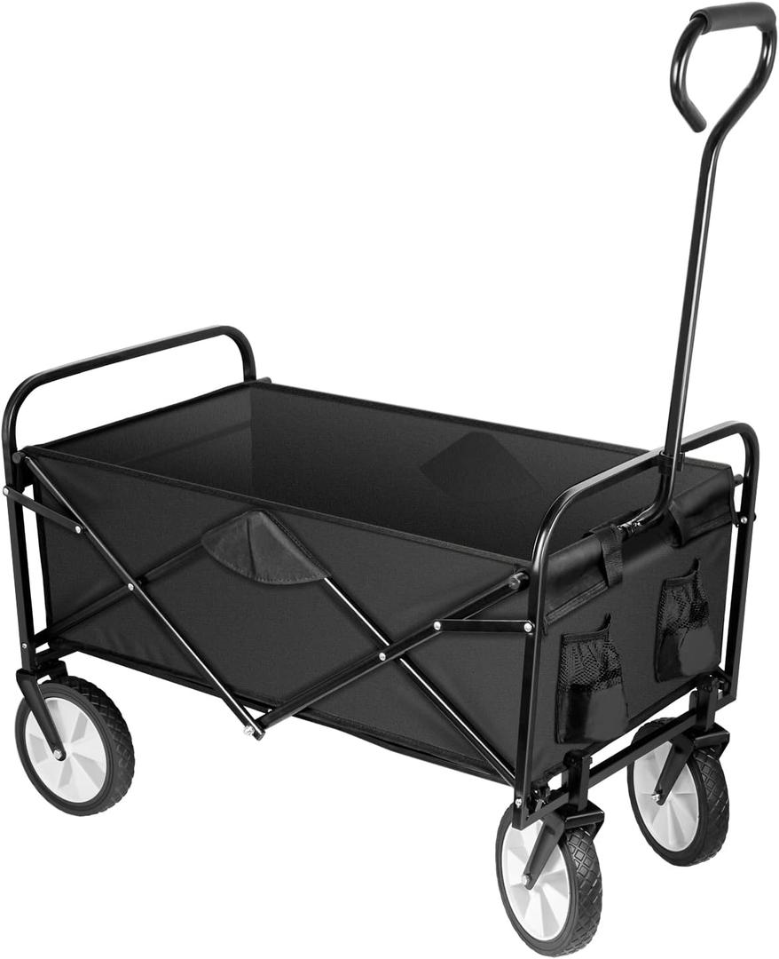 YSSOA Folding Garden Cart PRO, Collapsible Handy Wagon with 360 Degree Swivel Wheels & Adjustable Handle,220lbs Weight Capacity, Black