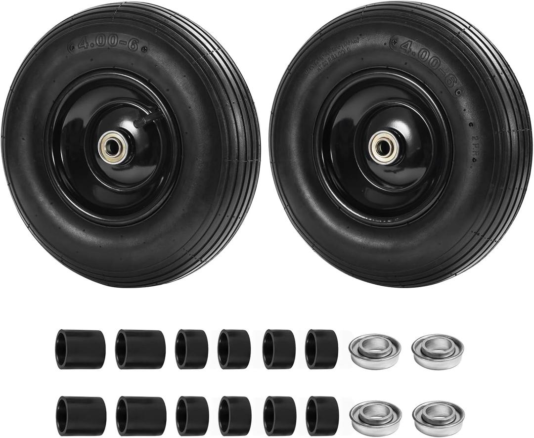 (2 PCS) 4.00-6 Tire and Wheel, 13" Flat Free Wheelbarrow Tire with 5/8" or 3/4" Bearings 4.00-6 Solid Tires for Wheelbarrows, Trolleys, Garden Carts,Hand Trucks