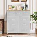 9-Drawer Dresser for Bedroom, Anti-Tip Tall Storage Organizer Chest of Drawers with Wooden Top and Metal Frame Fabric Bins for Closet, Living Room, Hallway, Entryway, Light Gray, 11.8"D x 39.4"W x 40"H