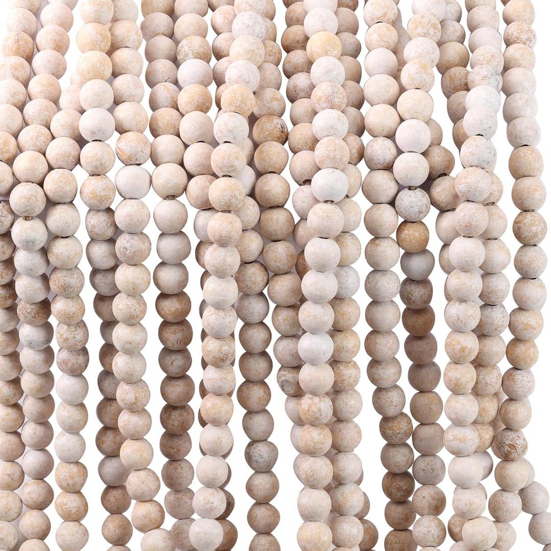 48FT Extra Long Christmas Wood Bead Garland- Farmhouse Christmas Garland for 8-12FT Christmas Tree Decorations, Vintage Wood Bead Garlands for Xmas Fireplace Mantle (Vintage Wood Beads)