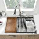 33x19 Drop In Kitchen Sink Workstation 16 Gauge Stainless Steel Single Bowl Kitchen Sink 33 Inch Topmount Over Counter Handmade 10 inch Deep Basin, 33"x19"x10"