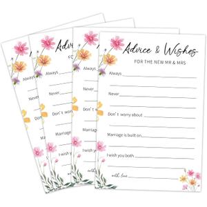 Wildflower Advice & Wishes Cards for Bridal Shower,Advice Card For The Mr and Mrs,Pack of 30 Wishes Cards For Newlyweds Bridal Shower wedding Party Favor & Supplies - A01