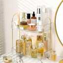 Bathroom Organizer, 2 Tiers Plastic Tray Stand, Clear, for Perfume, Makeup, Skincare (11.8" x 6.7" x 13")