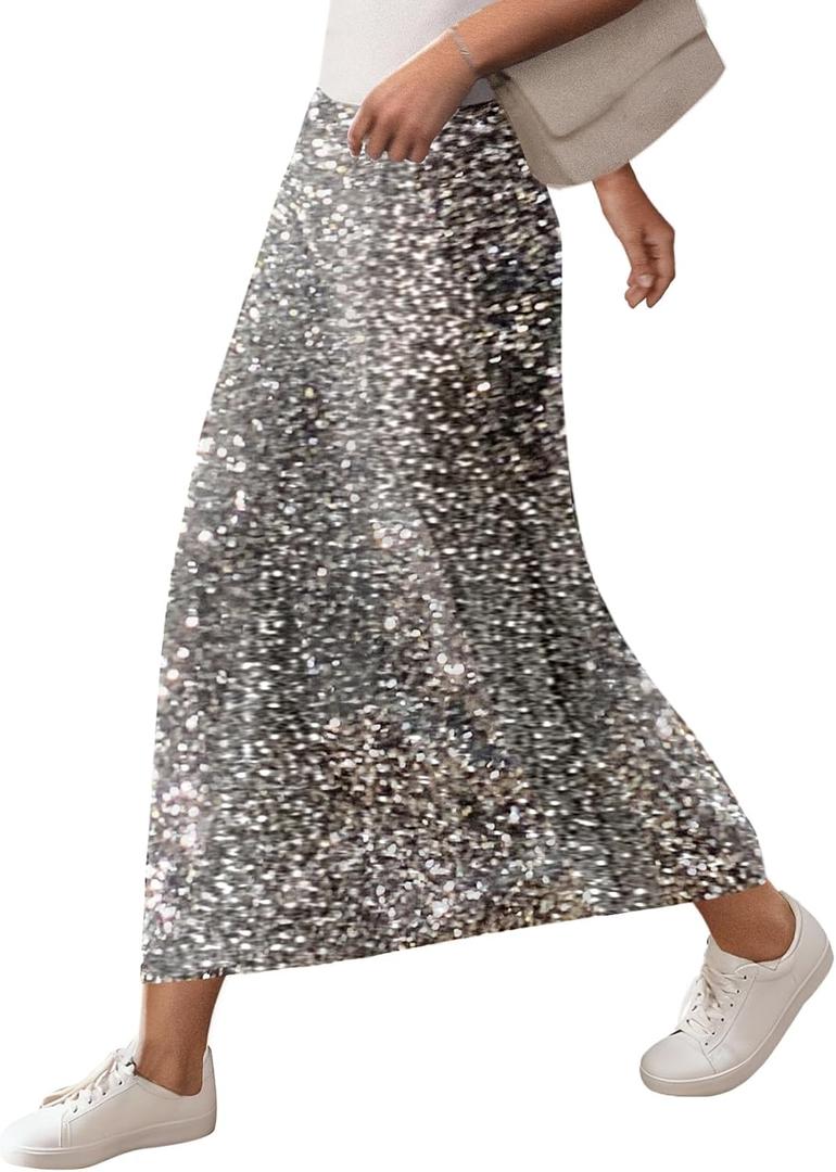 SOFIA'S CHOICE Women Sequin Skirts High Waisted Sparkly Midi Skirt Club Night Out (X-Large)