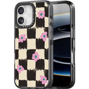 Bouvardia for iPhone 17 Case, Cute Girly Design for Women, Protective & Aesthetic, Checkered & Flowers