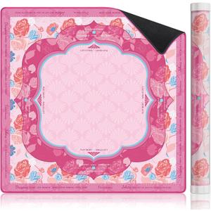 Virora American Mahjong Mat with Rules, Pink Mahjong Mat, 3MM Non-Slip Rubber Noise Reduction Mah Jongg Pad, 32.7x32.7in Rolled No Creases Waterproof Mahjong Table Cloth for Mah Jong & Card Games