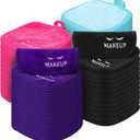 Queekay 48 Pcs Makeup Remover Cloths Reusable Washable Remover Pads Soft Microfiber Face Towels Facial Cleansing Cloths for Face Hand Eye Lips Bathroom Gift for Women 5 x 5 Inch(Multicolor) (48 Count (Pack of 1), Black, Blue, Purple, Rose Red)