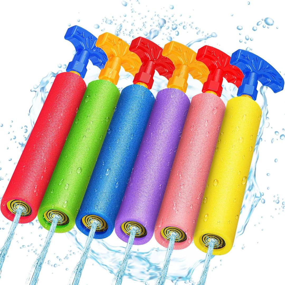 Water Guns, 40 Ft Water Squirter Toys Foam Soakers Blaster Guns Outdoor Swimming Pool Beach Summer Party Water Toys for Kid Age 3-12 Teens Adults-6 Pack