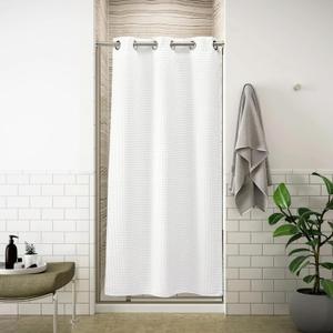 River Dream Stall Waffle Weave Shower Curtain with Snap-in Liner,Cotton Blend Fabric Shower Curtain for Bathroom, Shower Curtain with Liner Set, White,36x74 inches (36"W x 74"L (Pack of 1))