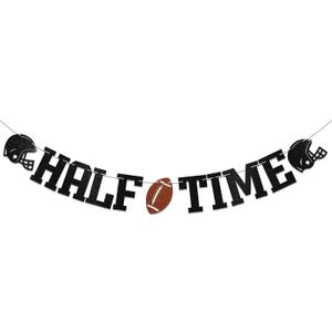 Football Half Time Banner - Birthday Party Decorations, Half Way to One Banner for Boy, Black Glitter