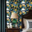 HOMETITUTE Skull and Floral Contrast Wallpaper Peel and Stick Contact Paper Wall Paper Stick 17.7" x 118.1" Self Adhesive Removable Vinyl Wall Covering Bedroom Kitchen Bathroom Home Decor