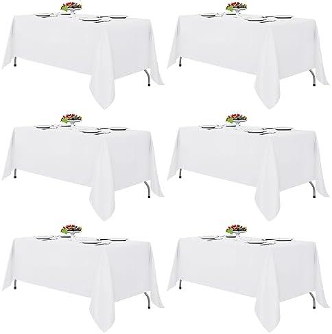 Fitable White Tablecloths for Rectangle Tables, 6 Pack - 70 x 120 Inches - Reusable and Washable Table Clothes for 6-8 Ft Tables, Polyester Fabric Table Covers for Wedding, Party, Banquet