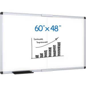 VIZ-PRO Magnetic Dry Erase Board, 60 X 48 Inches, Foldable Wall-Mounted Whiteboard with Silver Aluminum Frame & Marker Tray for School Office and Home 5' X 4'