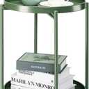 danpinera 2 Tier Metal Side Table with Removable Tray, Folding End Table Outdoor Small Accent Table, Anti-Rust Green Nightstand for Bedroom Balcony Patio, Set of 2 (Dark Green)