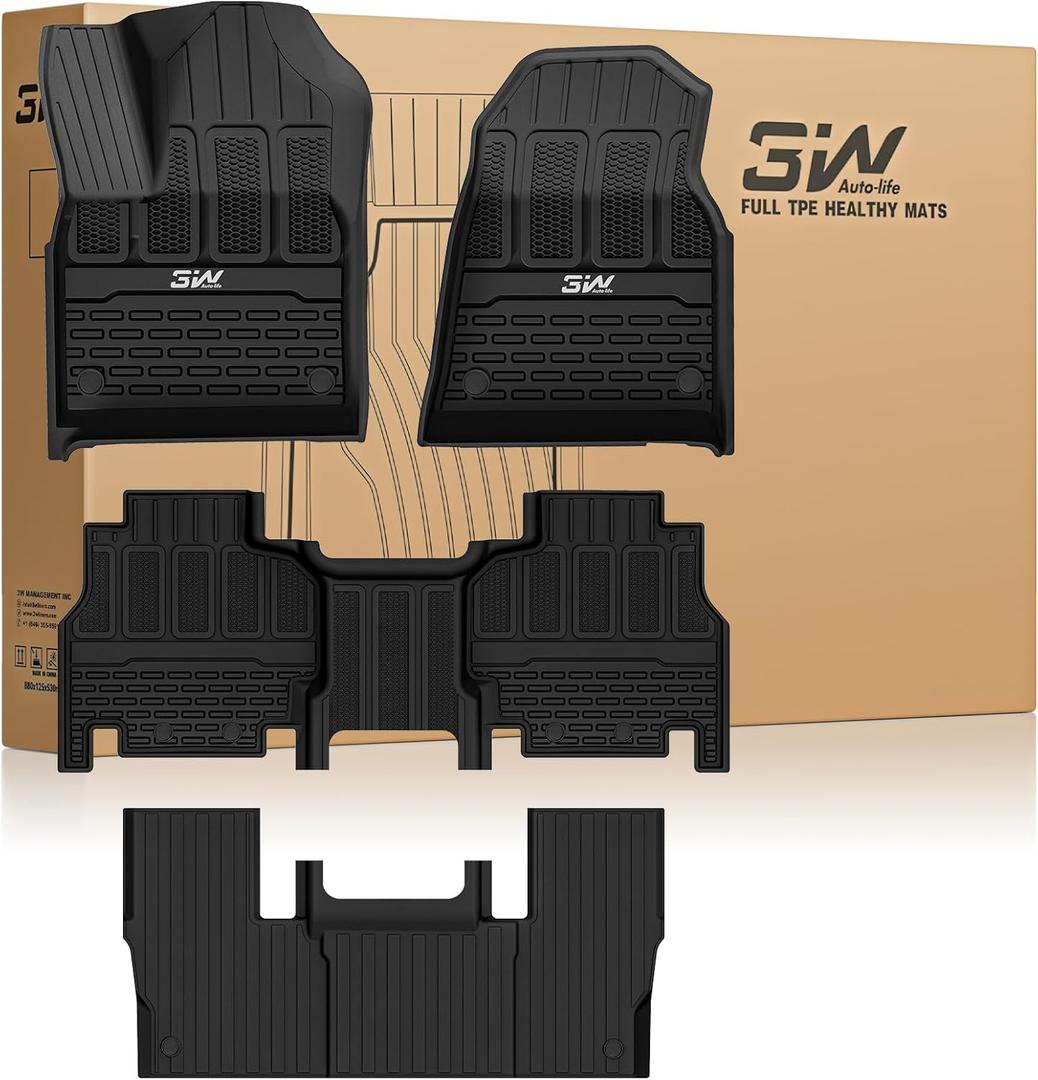 3W Floor Mats Fit for Jeep Grand Wagoneer/Grand Wagoneer L 2022-2025 2026 7 seat(Not Fit for 8 seat), All-Weather TPE Custom Fit Wagonner Floor Liner for 1-3 Rows Full Set Car Mats