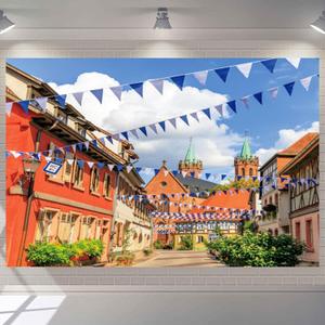 5x3ft Germanny Town Backdrop Oktoberfest Photography Background Beer Festival City Carnival Decorations Banner European Street Party Photo Booth Props Studio Home Wall Decor