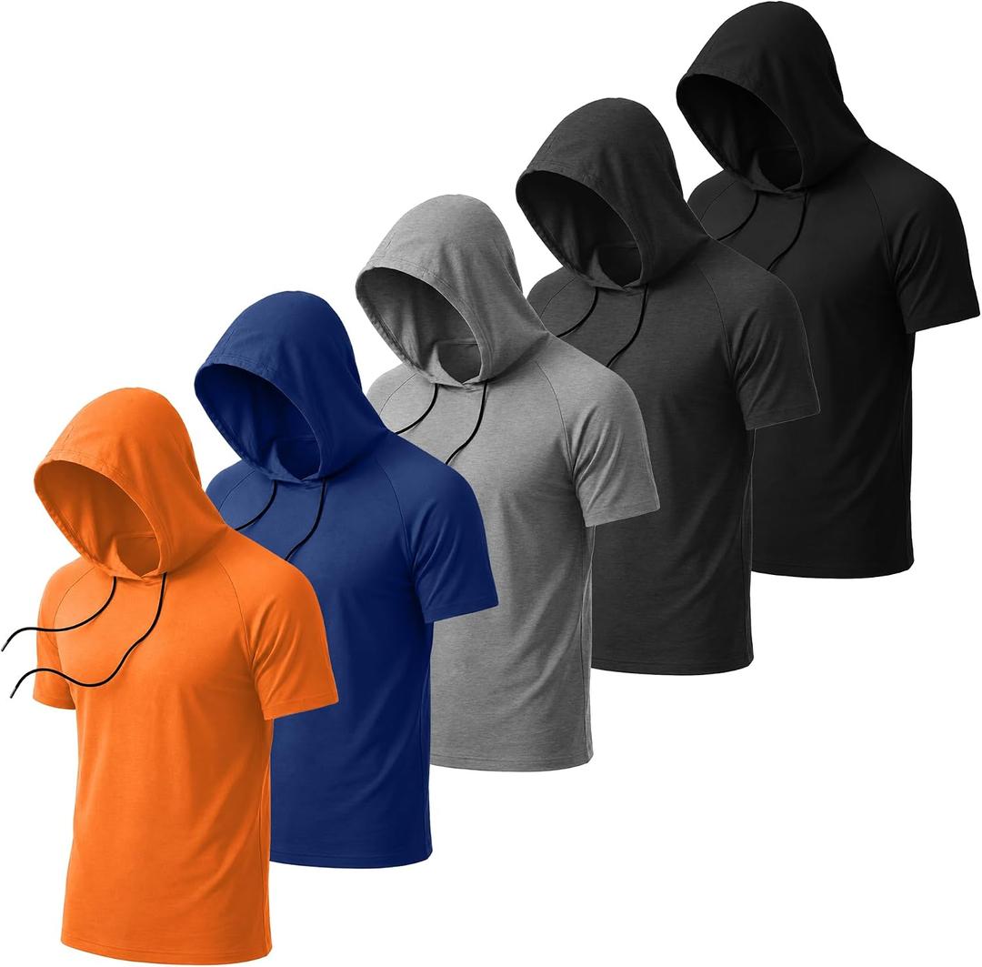 August Alley 5 Pack Men's Big and Tall Hoodies Short Sleeve Sweatshirt Loose Fit Workout Tops Shirts Casual Pullovers Summer