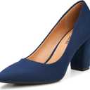 Heel The World Women's High Chunky Block Closed Toe Heels,Slip On Pointed Toe Work Dress Office Wedding Party Pumps Shoes, 8.5, Navy Blue