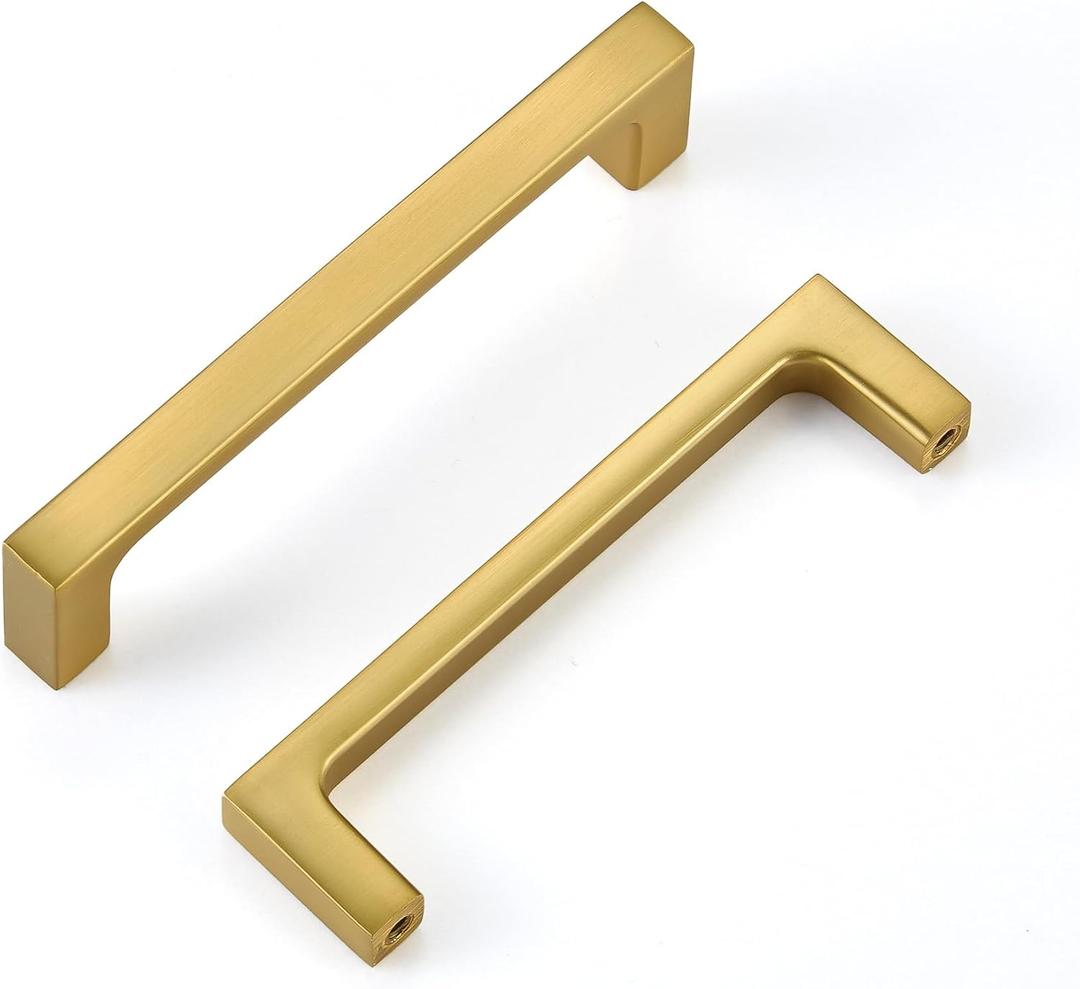 Brushed Brass Kitchen Cabinet Pull, Gold 20 Pack 3-3/4 Inch(96MM) Hole Center, Modern Square Flat Hardware Handle and Knob for Drawer Cupboard Door Bathroom Furniture Dresser Wardrobe