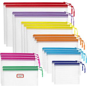 20pcs Mesh Zipper Pouch for Organization, Waterproof Zipper Pouches Colored PVC Travel Zipper Bags Clear Multipurpose Document Bags Suitable for Travel, School, Board Game and Office Supplies (8 Size)