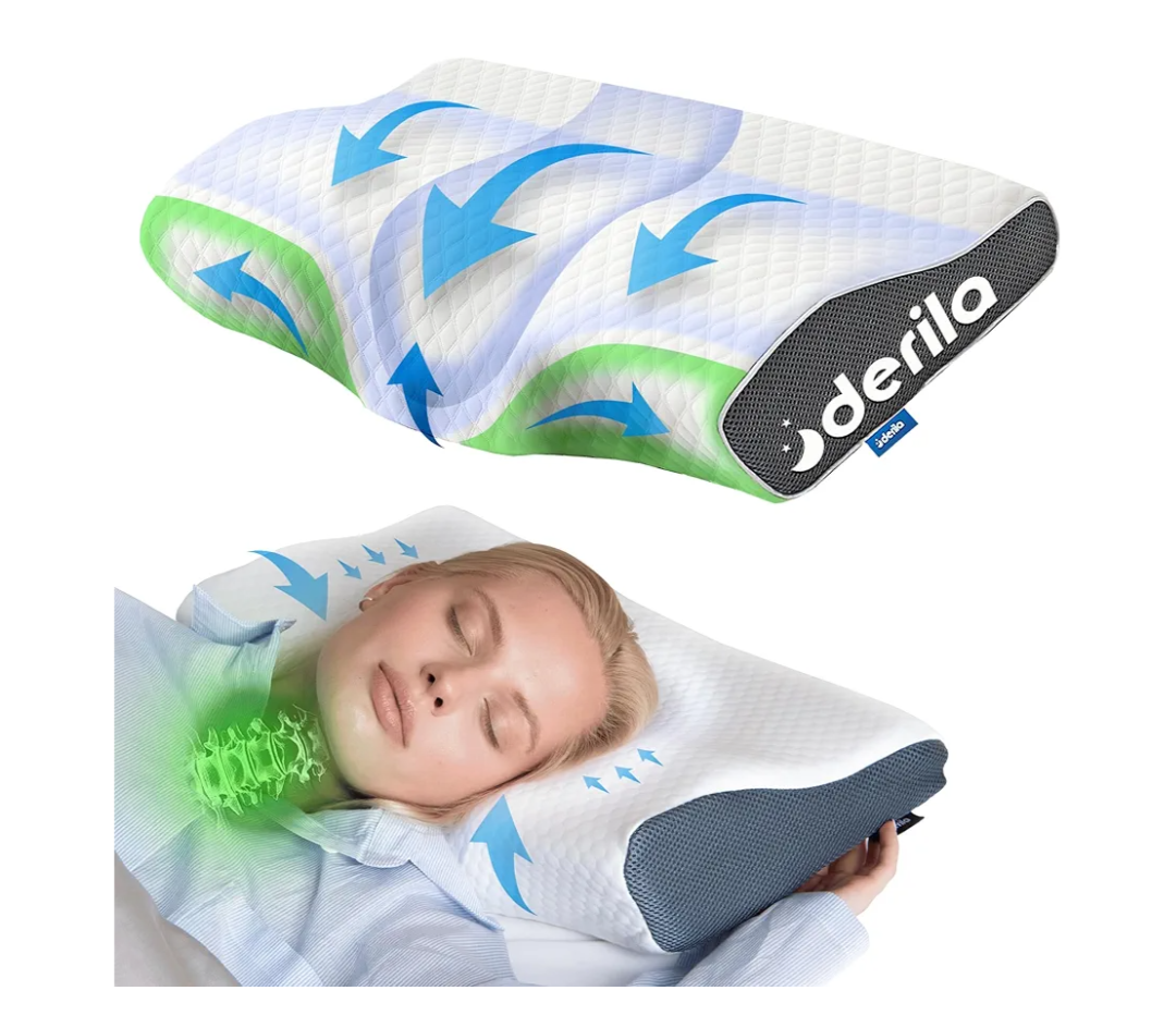 Derila Cervical Queen Size Pillow for Sleeping - Support Pillow for Side, Back, Stomach Sleepers - Contour Best Bed Pillows for Sleeping