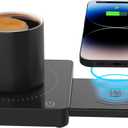 Coffee Mug Warmer with 15W Wireless Phone Charger & 3A USB Charging Port, 3 Temp Settings & 8H Auto Shut Off, Candle Warmer Plate for Heating Coffee, Milk, Tea & Candles,Valentine's Day Gift(Black)