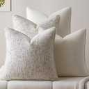 a moment Beige 4 Pack Throw Pillow Covers - Chenille & Velvet Set with Piping, Farmhouse Textured Design Cushion Cases for Couch Sofa Bed (20x20 Inch, No Insert)
