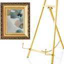 Gold Metal Easel Stand, 16.5" H x 8.7" W x 4.3" D Tabletop Easel Stand Holder Art Picture Tripod Mirror Modern Plate Holder for Display Book Photo Wedding Sign