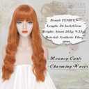 FESHFEN Auburn Wig with Bangs for Women - Long Wavy Natural Looking Synthetic Hair Wigs for Daily Party Costume, 26 inch