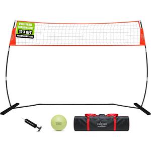 12FT Portable Volleyball Training Net for Hitting or Serving Drills, Outdoor & Indoor Freestanding Volleyball Practice Net with Height Adjustable, Glow in Dark Ball, Carry Bag