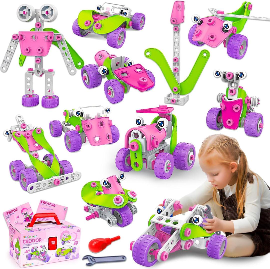 STEM Toys for 4 5 6 7 8+ Year Old Girl Birthday Gifts Pink Educational Building Toys for Kids Ages 4-8 5-7 8-10 Stem Activities Construction Toy for Girls 4-6 6-8 Creative Games Valentine Idea Gift