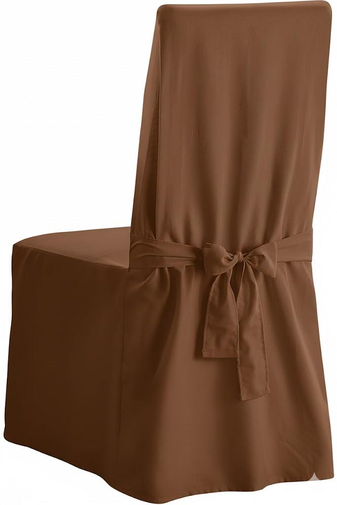 Cotton Canvas Dining Chair One Piece Slipcover, Full Length Skirt and Back Ties, Relaxed Fit, High Back Armless Chair Cover, Gray Color (Brown,  Size 14x33)