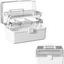 12.9in Three-Layer Multipurpose Storage Box with Handle Portable Tackle Box Folding Art & Craft Case Sewing Supplies Organizer for Makeup, Medicine, Nail, Hair Accessories (White) (Large)