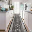 Hallway Washable Runner Rug - 2'6x14 Kitchen Rugs Entryway Rug Runner Vintage Soft Floor Mat Non Slip Indoor Farmhouse Carpet for Bathroom Living Room Bedroom (2'6''x14', Black)